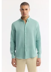 Avva Men's Mint Green Comfort Fit 100% Linen Button Collar Shirt B002191
