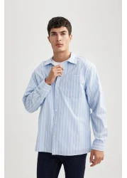Defacto Relax Fit Polo Collar Striped Poplin Long Sleeve Shirt A9440Ax23Au