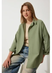 Happiness İstanbul Women's Khaki Oversize Long Basic Shirt DD00842