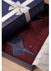 Etikmen Dark Claret Red Diamond Patterned Slimfit Shirt with Gift Box