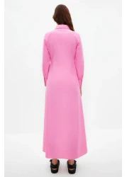  Modest Pink Flower Detailed Buttoned Woven Mother Daughter Shirt Dress Tctss24Eb00029