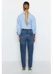 Collection Dark Blue High Waist Mom Jeans TWOAW24JE00076