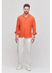 Gray Clothing قميص صيفي رجالي منقوش فضفاض بأكمام طويلة قميص صيفي كبير الحجم للرجال برتقالي