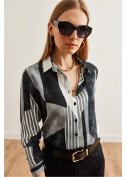 Olalook Geometric Patterned Smoked Viscose Women's Shirt - Long Sleeve, Flowy Gml- 19001234