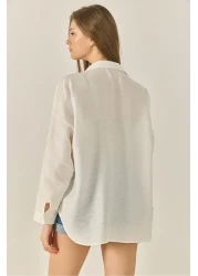 Bianco Lucci قميص Aerobin كبير الحجم مطرز بخرز أوراق الشجر للسيدات 60283024