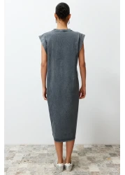  Collection Anthracite Washed/Scattered Effect Shift/Straight Cut Knitted Dress Twoss24El00126