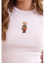 Olalook Women's White Embroidery Detailed Lycra Camisole Blouse Blz- 19002923