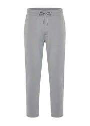  Collection Gray Jogger Fit Elastic Waist Tied Textured Knitted Comfortable Trousers Tmnss24Pl00007