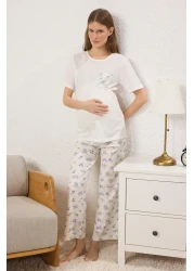  Collection White-Blue Floral Single Jersey Knitted Pajamas Set Thmss25Pt00212
