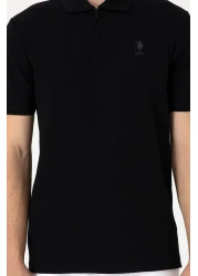 U.S. Polo Assn. تي شيرت أسود بياقة بولو وقصة عادية للرجال 50299601-vr046