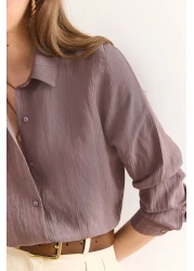 Olalook Women's Mink Transparent Striped Regular Fit Draped Shirt Gml-19001334