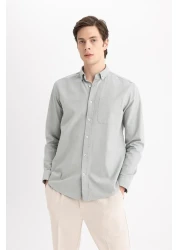 Defacto قميص Oxford Basic بياقة بولو - مقاس عادي، وأكمام طويلة A8028ax24sp