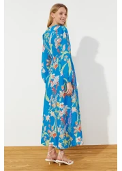  Modest Saks Floral Patterned Woven Linen Look Dress TCTSS24EB00102