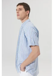 AC&Co / Altınyıldız Classics قميص قطني مخطط بقصة مريحة وقصة مريحة باللونين الأبيض والأزرق للرجال