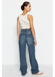  Collection Blue - High Waist Vintage Wide Leg Jeans with Pale Effects - Twoss24Je00050