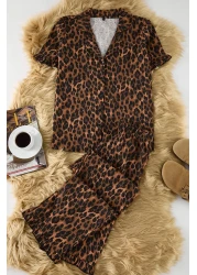  Collection 100% Cotton Leopard Print Ruffle Pajamas Set - Thmss24Pt00223