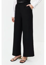  Modest Black Linen Look Side Tie Woven Bottom Top Set TCTSS24US0001