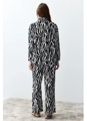  Collection طقم قميص وبنطلون أسود بطبعة حمار وحشي - TWOSS24AU00082