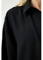 Happiness İstanbul Women's Black Seasonal Woven Shirt Palazzo Trousers Set RV00174