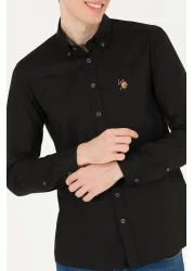 U.S. Polo Assn. قميص أساسي أسود بأكمام طويلة للرجال 50263099 -VR046