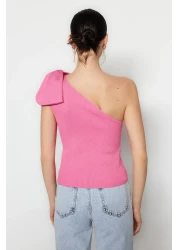  Collection Pink Single Sleeve Bow Detailed Knitwear Blouse Tprss22Bz0166