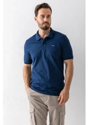 JB John Borners Men's Polo Neck Brand Printed Cotton T-Shirt Navy Blue - 25Y 2061