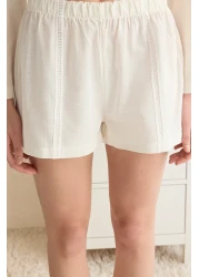  Collection طقم بيجامة منسوج مكون من 3 قطع من القطن بنسبة 100% مع كشكشة وشورت إكسسوارات مخططة THMSS25PT00054