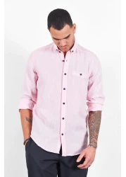 Manche قميص رجالي - كم طويل وردي، كتان من القش، Me22s111498-1498