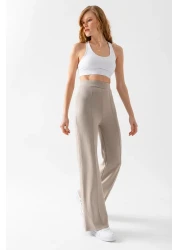 CNRCollection بنطال ضيق نسائي من القماش المشروط ذو اللون الحجري ذو مقاس واسع