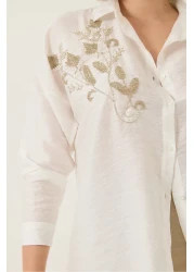 Bianco Lucci قميص Aerobin نسائي مطرز بالترتر والترتر ذو المقاس العادي 60283213