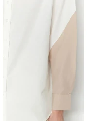  Collection Ecru Color Block Boyfriend Wide Fit Woven Shirt TWOSS23GO00393
