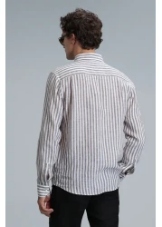 Lufian قميص رجالي أساسي جديد بقصة عادية بني