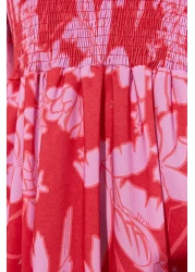  Modest Red Floral Printed Plus Size Elastic Woven Dress TCTSS24EB00109