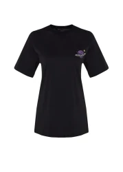  Collection Black 100% Cotton Front and Back Galaxy Printed Boyfriend Fit Crew Neck Knitted T-Shirt TWOSS23TS00257