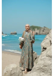 LOCCO Women's Wind Texture Patterned Dress Green