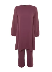  Modest بدلة منسوجة من قماش البرقوق مع خصر مطاطي من Aerobin Tunic-Pants TCTSS22US0023