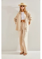 Bianco Lucci Women's Elastic Waist Trousers Bottom and Top Set