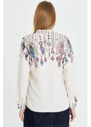 armonika Women's Light Beige Judge Collar Patterned Shirt Arm-25Y 001013