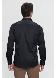 Morven Men's Black Slim Fit Slim Fit Solid Hard Neck Long Sleeve Shirt