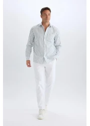 Defacto Oxford Stripe Polo Neck Long Sleeve Shirt - Regular Fit D6101Ax25Sp