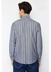  Collection Navy Blue Striped Slim Fit Shirt - Button Collar TMNSS22GO0028