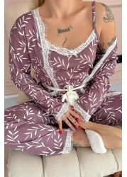 Pijamaevi Purple Olive Branch Patterned Pegasus Pajama Set