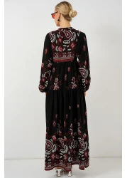 Bigdart 2423 Authentic Patterned Hijab Dress - Black - Claret Red