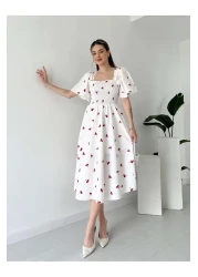 şems fashion Poplin Etos Fabric Gipeli Belted Square Neck Dress Long Dress Dress