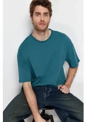  Collection تي شيرت من نسيج توك كبير الحجم باللون الأخضر الزمردي - 100% قطن TMNSS22TS0318