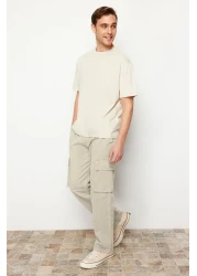  Collection بنطال كارجو بقصة عادية بلون حجري للجنسين - خصر مطاطي، قصة مربوطة TMNSS24PL00003