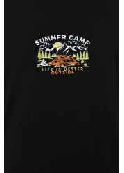  Collection تي شيرت قطني أسود مطرز كبير الحجم - كم قصير، TMNSS23TS00243