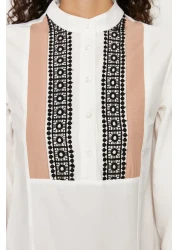  Modest Ecru Embroidery and Tassel Detailed Woven Dress TCTSS24EB00134