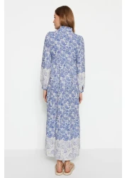  Modest فستان قميص منسوج ذو طية صدر السترة ذو مظهر عرقي أزرق TCTSS23EB00286