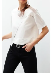 Edit by  White Leopard Halter Detailed Knitted T-Shirt TEDSS24TS00001